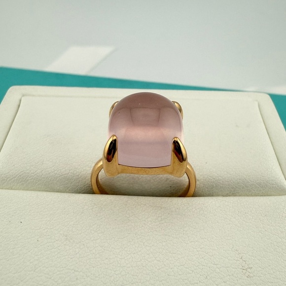 RARE Tiffany & Co. 18k Large Rose Quartz Sugar Stack Ring in Rose Gold - Picture 1 of 12